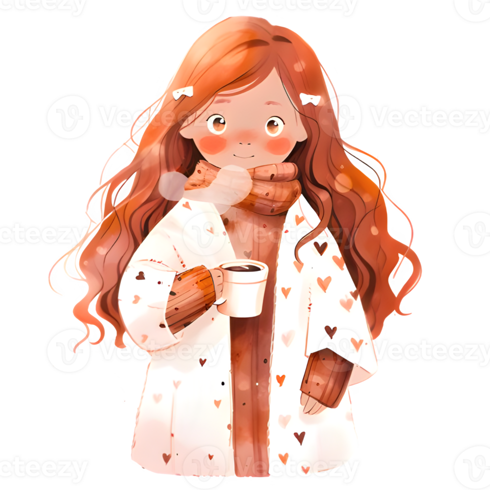 girl with hot cocoa autumn country lift AI Generative png