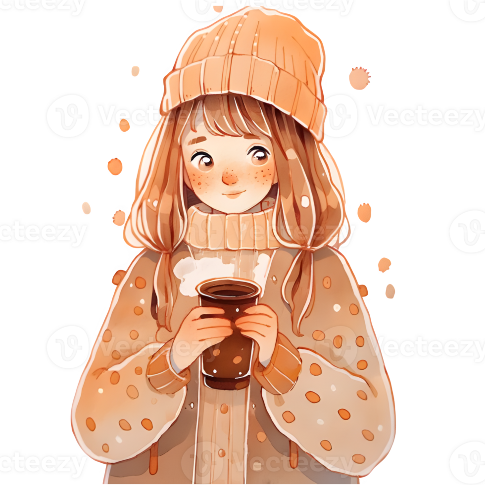 girl with hot cocoa autumn country lift AI Generative png