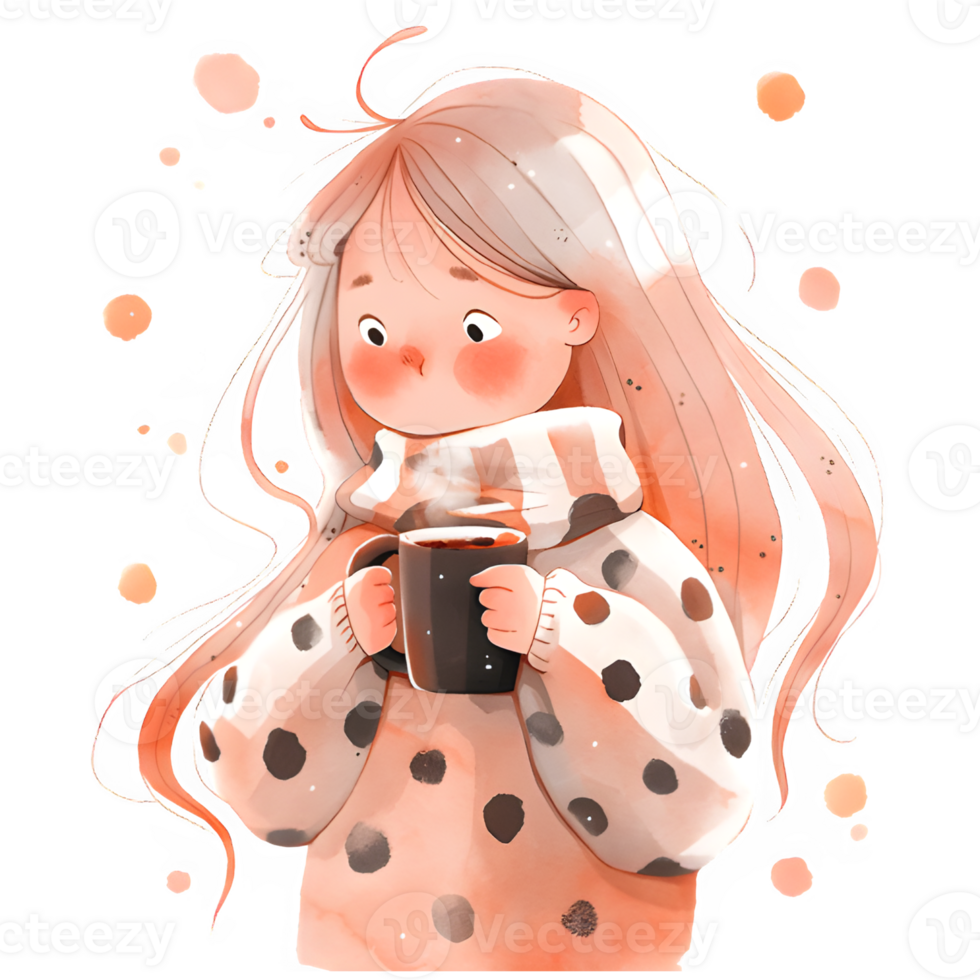 girl with hot cocoa autumn country lift AI Generative png