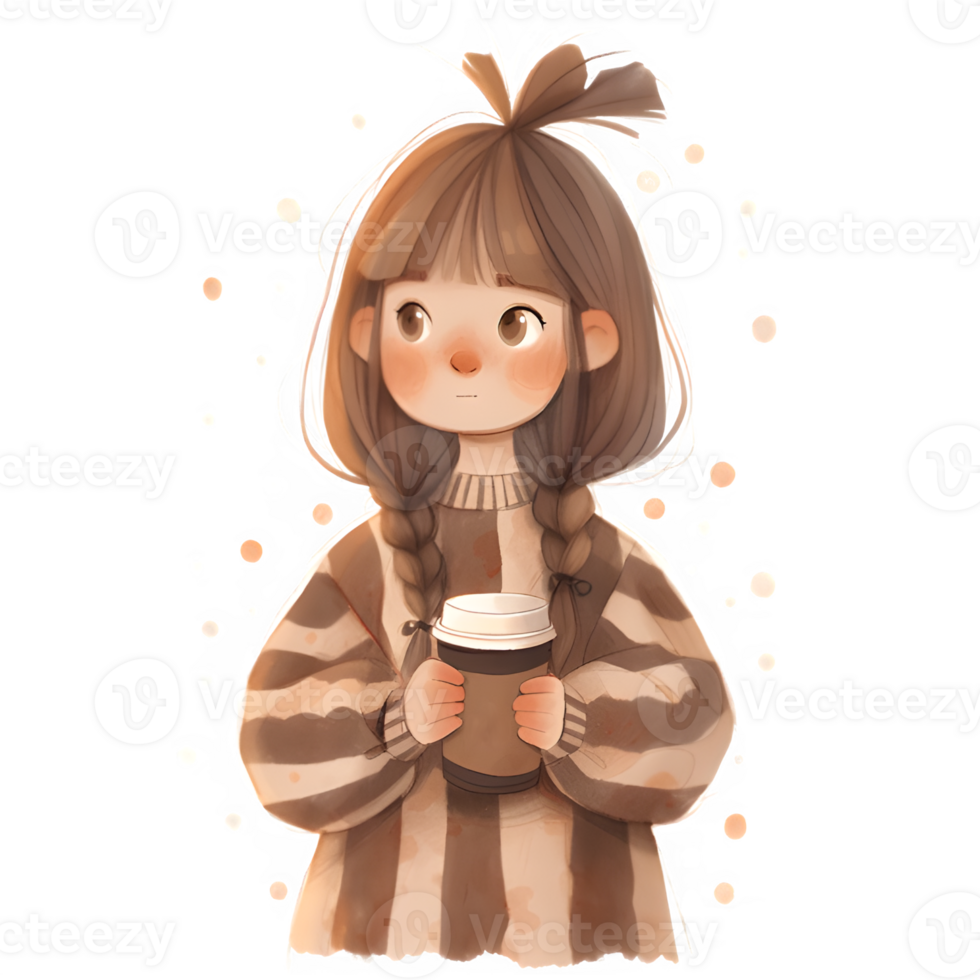 girl with hot cocoa autumn country lift AI Generative png