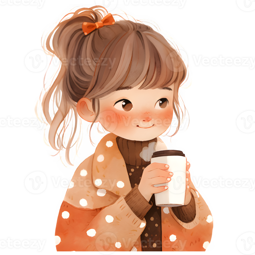 girl with hot cocoa autumn country lift AI Generative png
