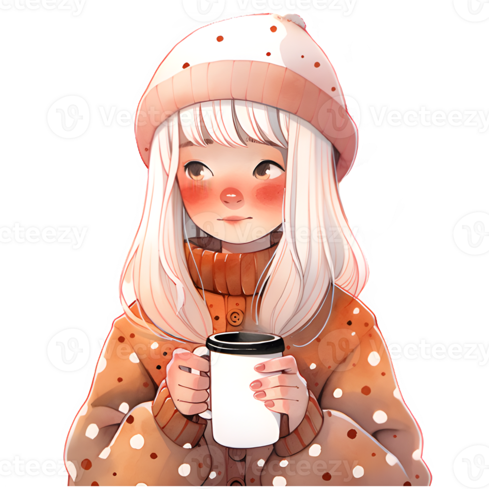 girl with hot cocoa autumn country lift AI Generative png
