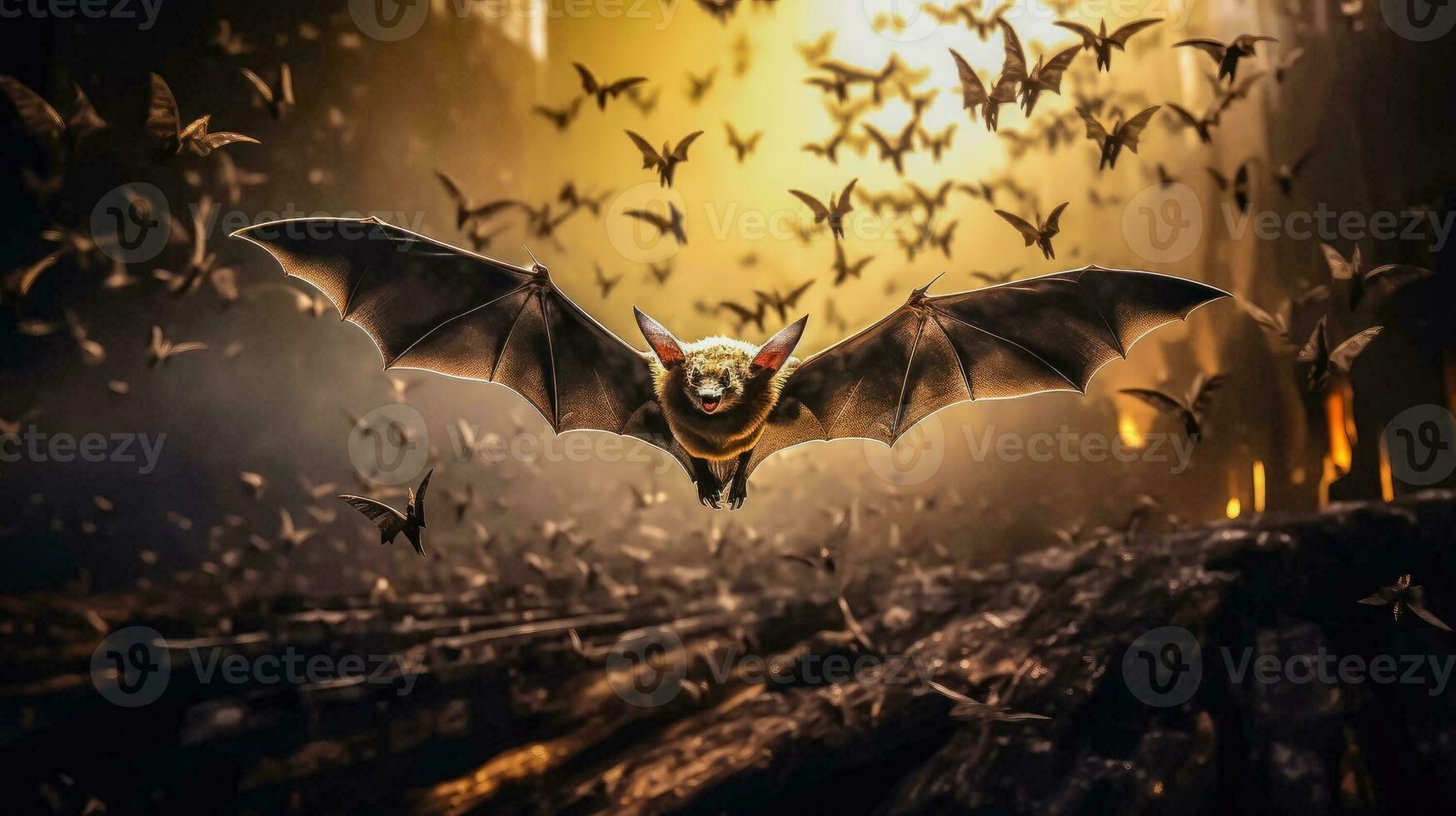 Spooky Bat with Wings Wide Open - Halloween Decoration - Generative AI photo