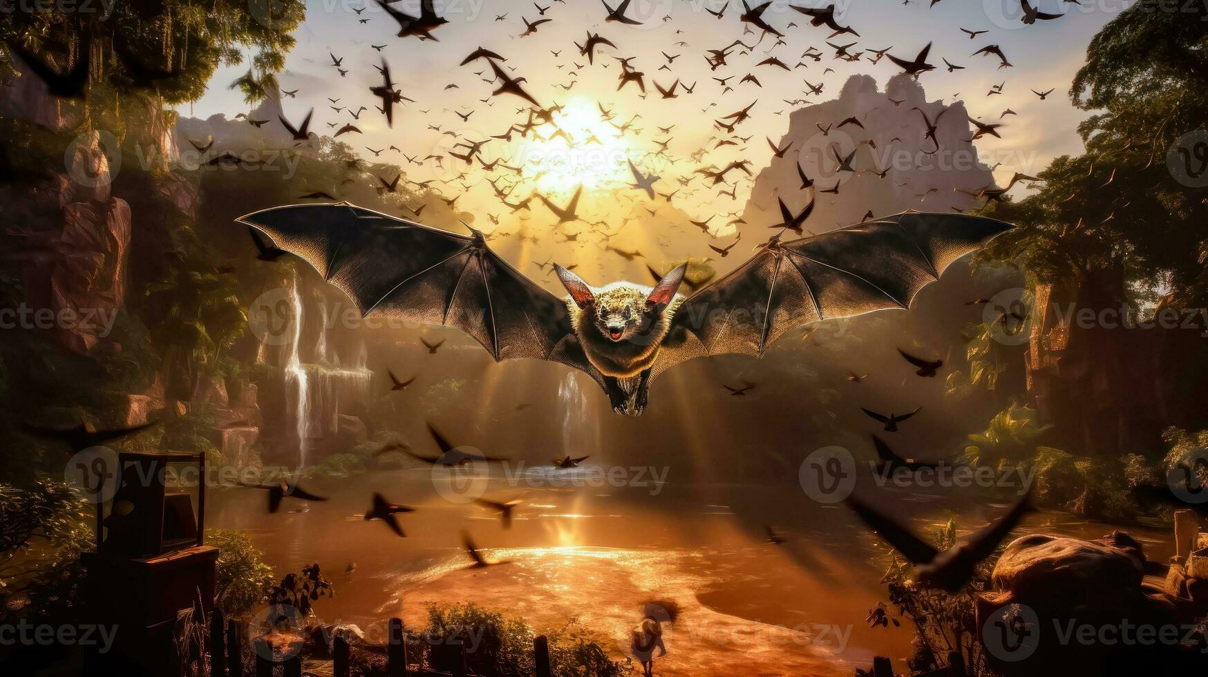 Eerie Bat Illustration - Halloween Spookiness - Generative AI photo