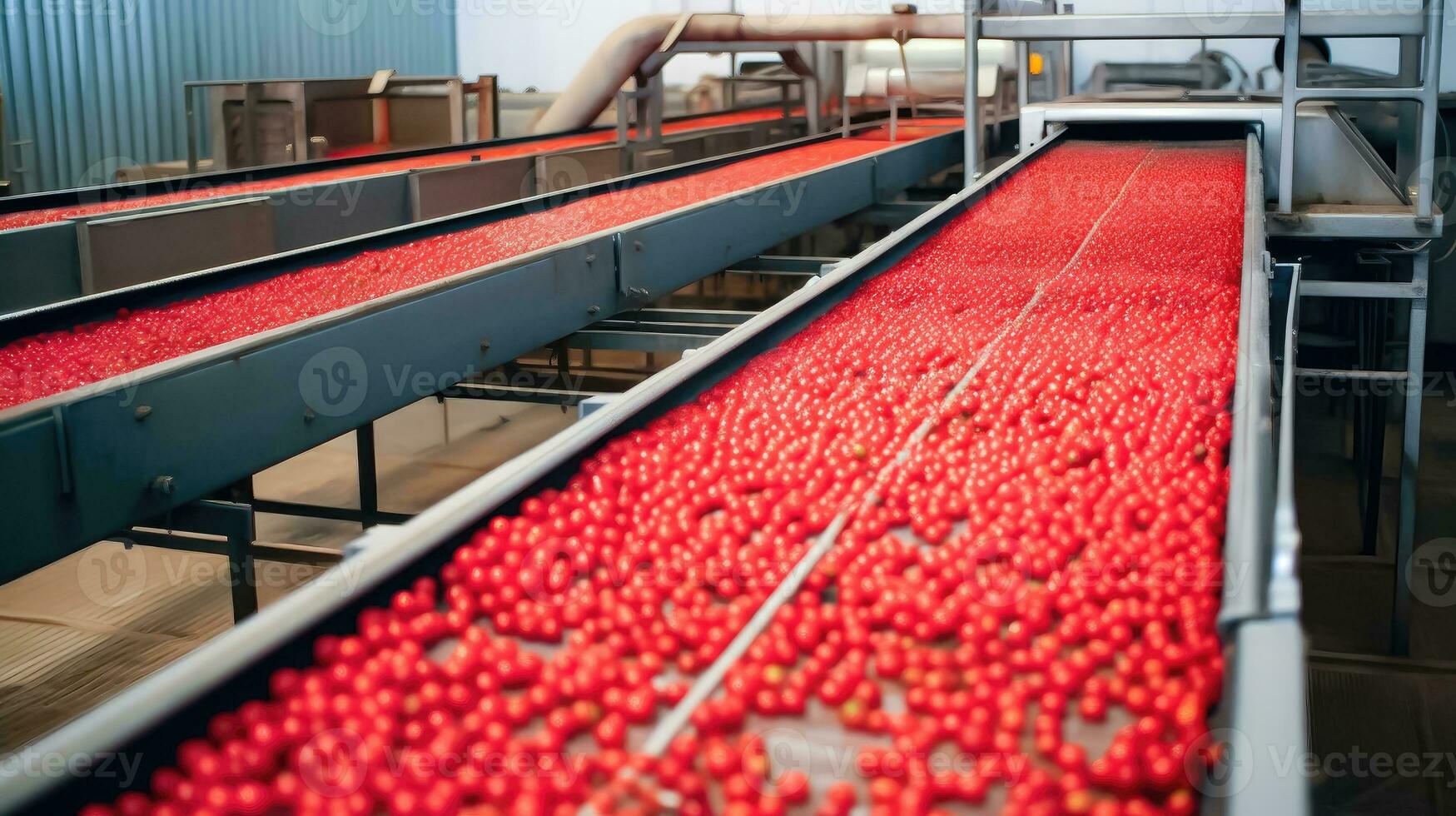 Tomato Juice Factory - Production Line Machinery - Generative AI photo
