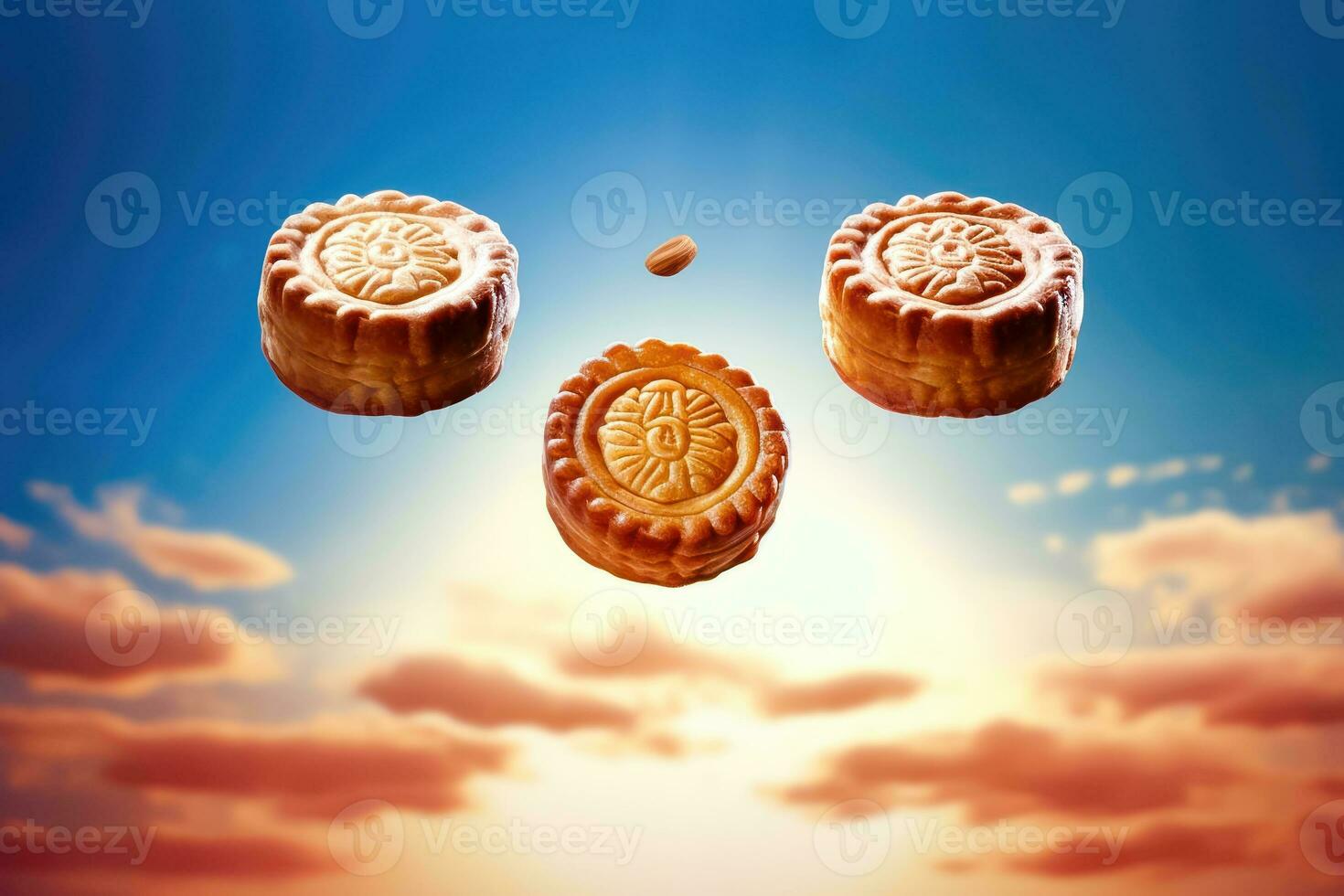 Mooncakes on a Vibrant Background - Generative AI photo