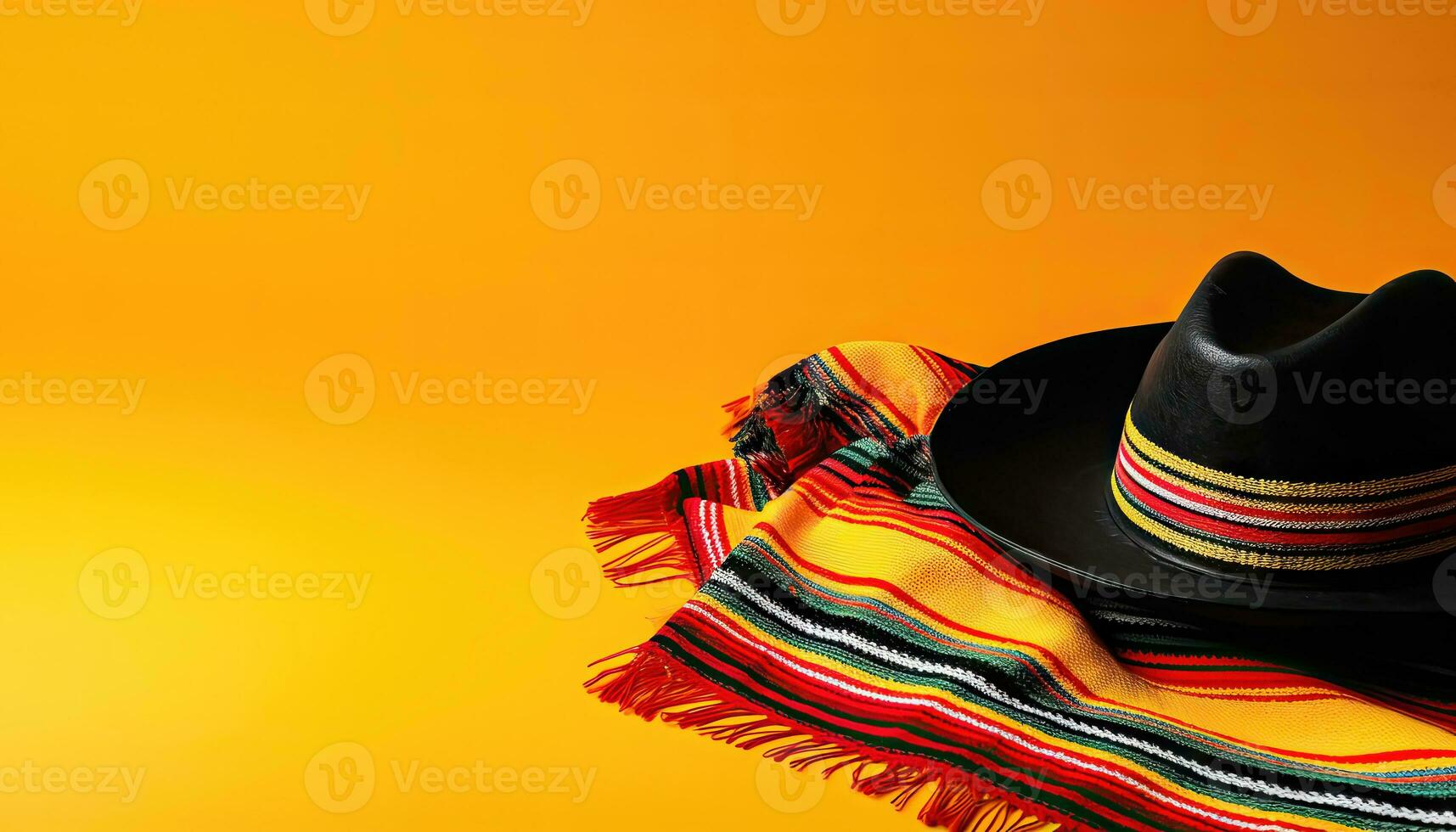 Festive Mexican Elements - Sombrero Hat and Poncho on Yellow - Generative AI photo