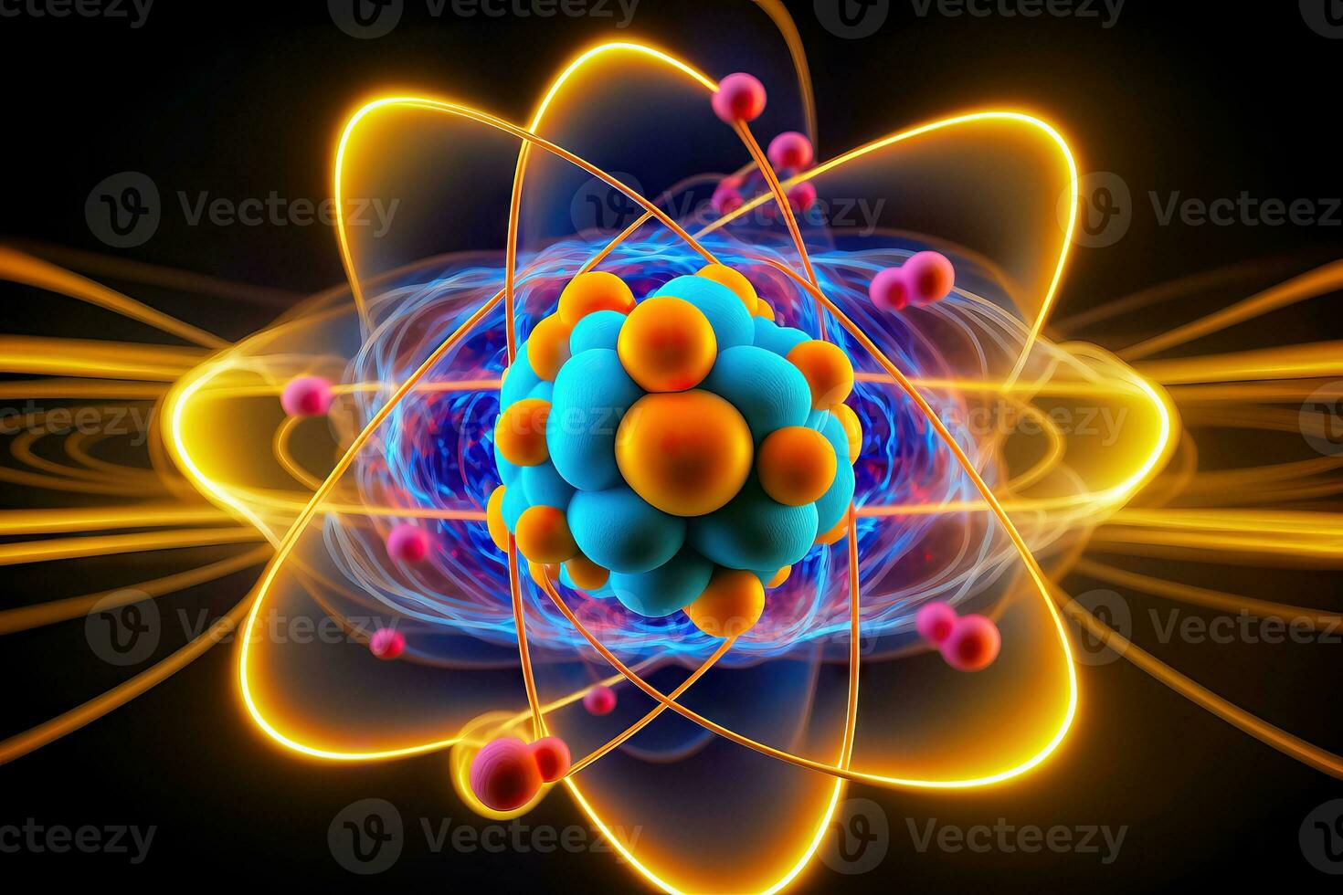 estructura de un átomo - protones, neutrones, electrones y elemental partículas- generativo ai foto