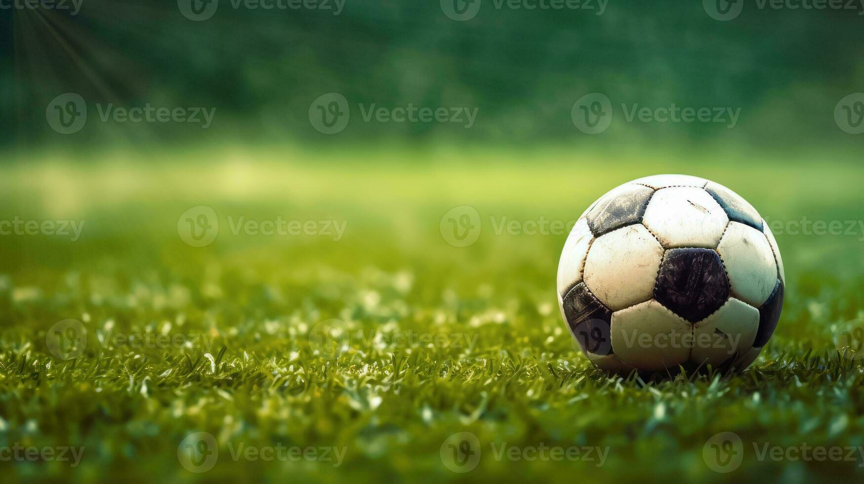 Vibrant Football Field with Soccer Ball - Generative AI photo