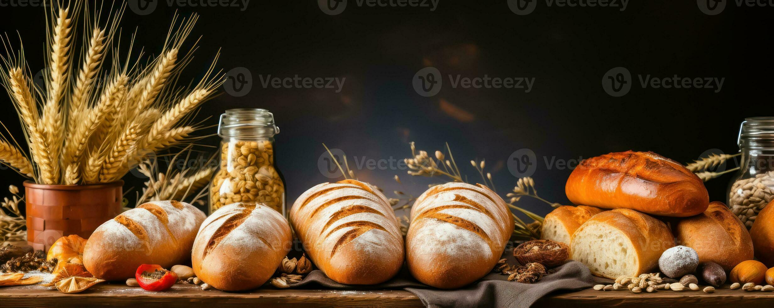 Crispy Bread and Ripe Wheat Ears - Generative AI photo
