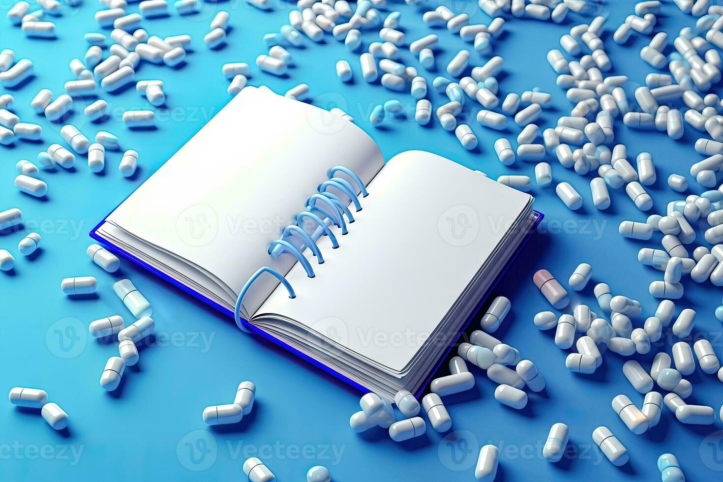 Medication Schedule - Notebook with Medication Capsules - Generative AI photo