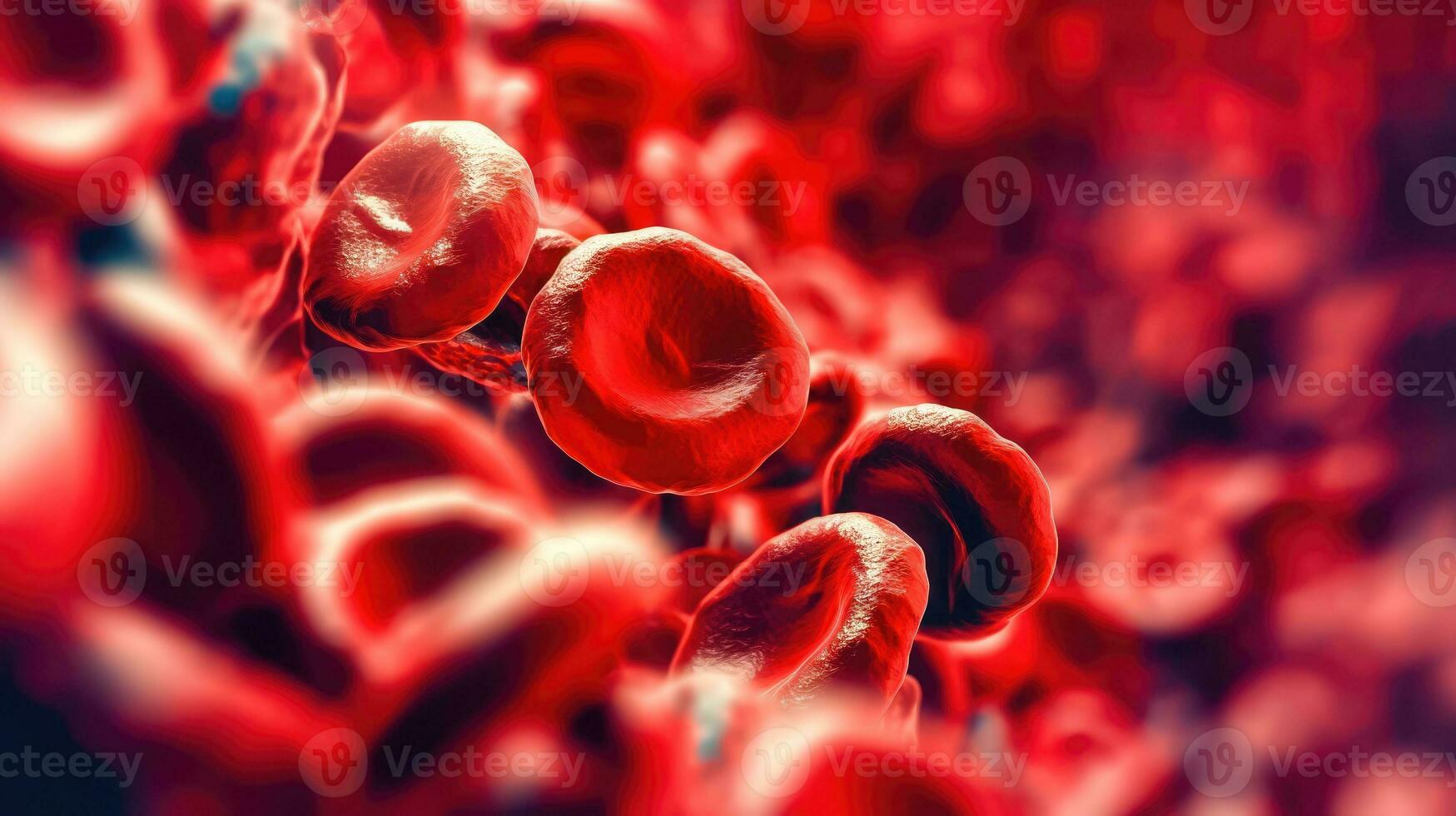 Microscopic View of Blood Cells in an Artery - Generative AI photo