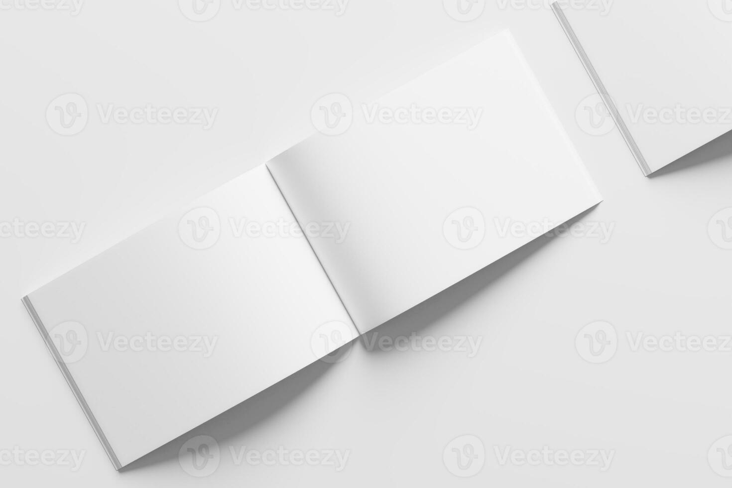 A4 Landscape Horizontal Magazine Brochure 3D Rendering White Blank Mockup photo
