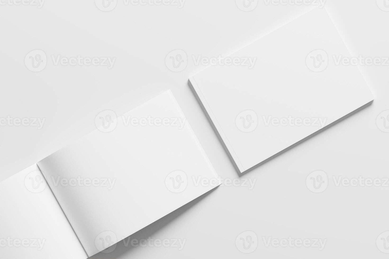 A4 Landscape Horizontal Magazine Brochure 3D Rendering White Blank Mockup photo