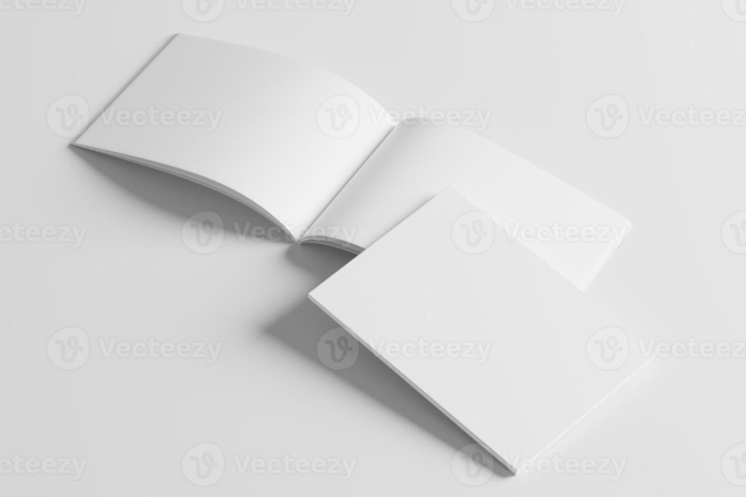 A4 Landscape Horizontal Magazine Brochure 3D Rendering White Blank Mockup photo