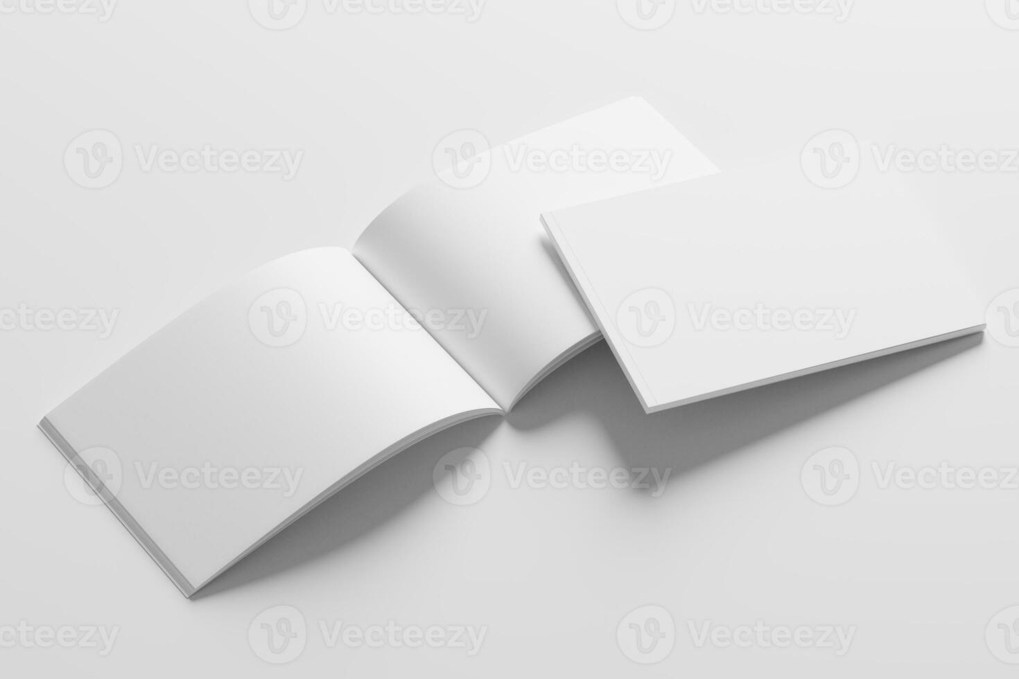 A4 Landscape Horizontal Magazine Brochure 3D Rendering White Blank Mockup photo