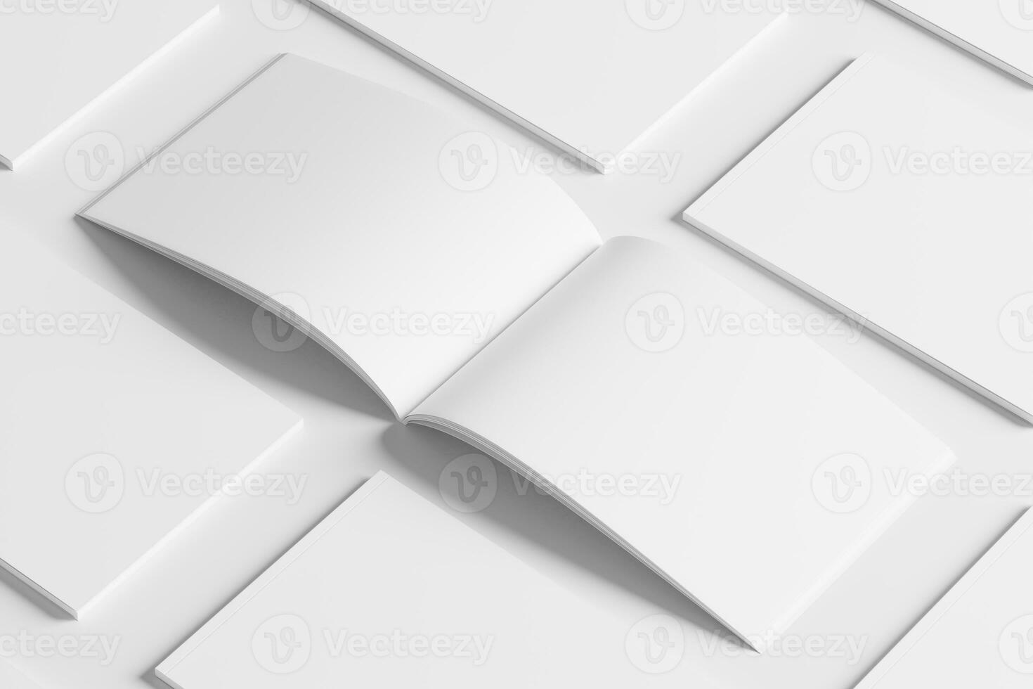 A4 Landscape Horizontal Magazine Brochure 3D Rendering White Blank Mockup photo