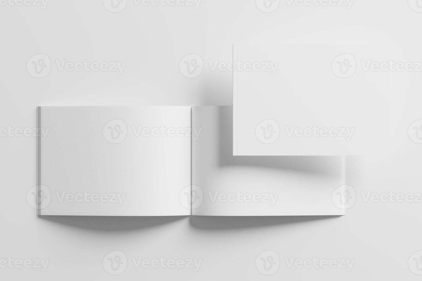 A4 Landscape Horizontal Magazine Brochure 3D Rendering White Blank Mockup photo