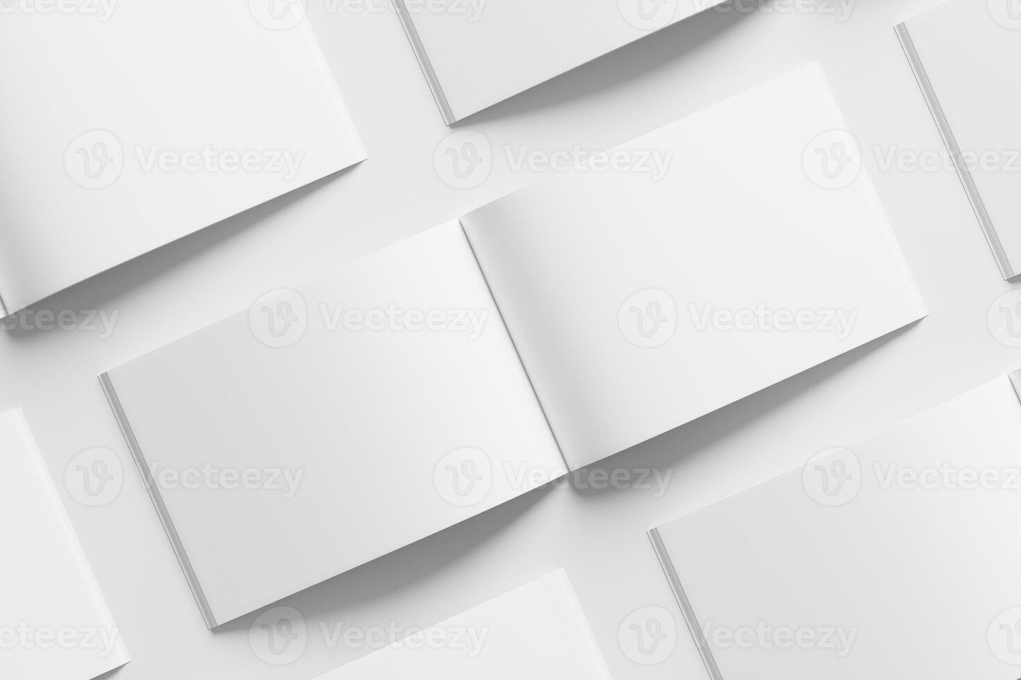 A4 Landscape Horizontal Magazine Brochure 3D Rendering White Blank Mockup photo