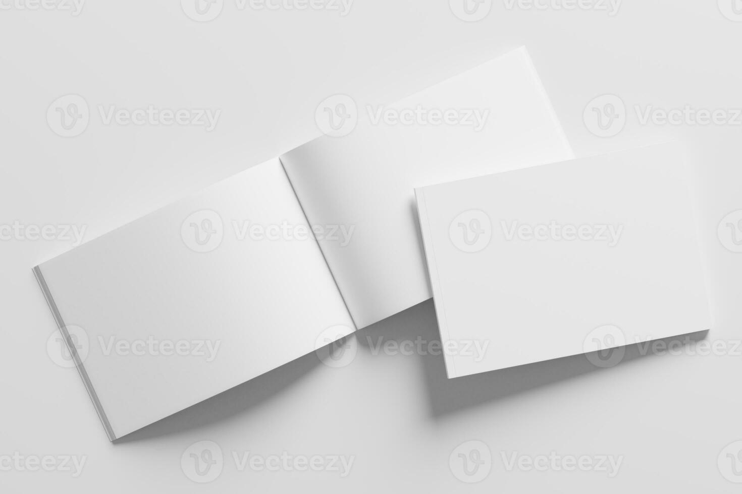 A4 Landscape Horizontal Magazine Brochure 3D Rendering White Blank Mockup photo