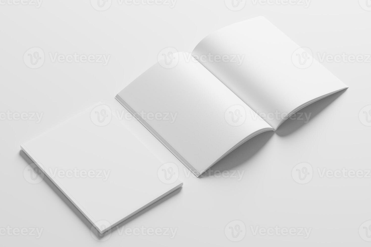 A4 A5 Magazine Brochure 3D Rendering White Blank Mockup photo