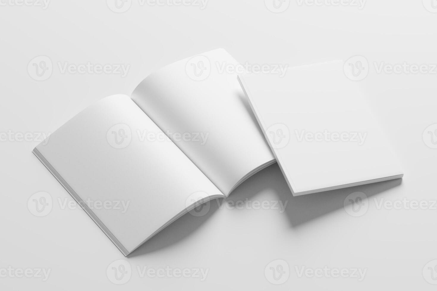 A4 A5 Magazine Brochure 3D Rendering White Blank Mockup photo