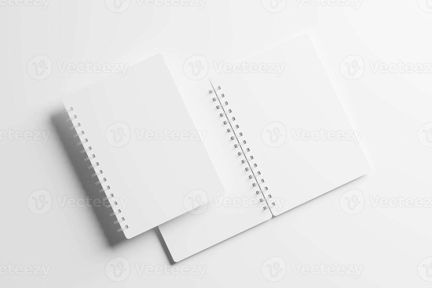 A4 A5 Rounded Corner Spiral Notebook 3D Rendering White Blank Mockup photo