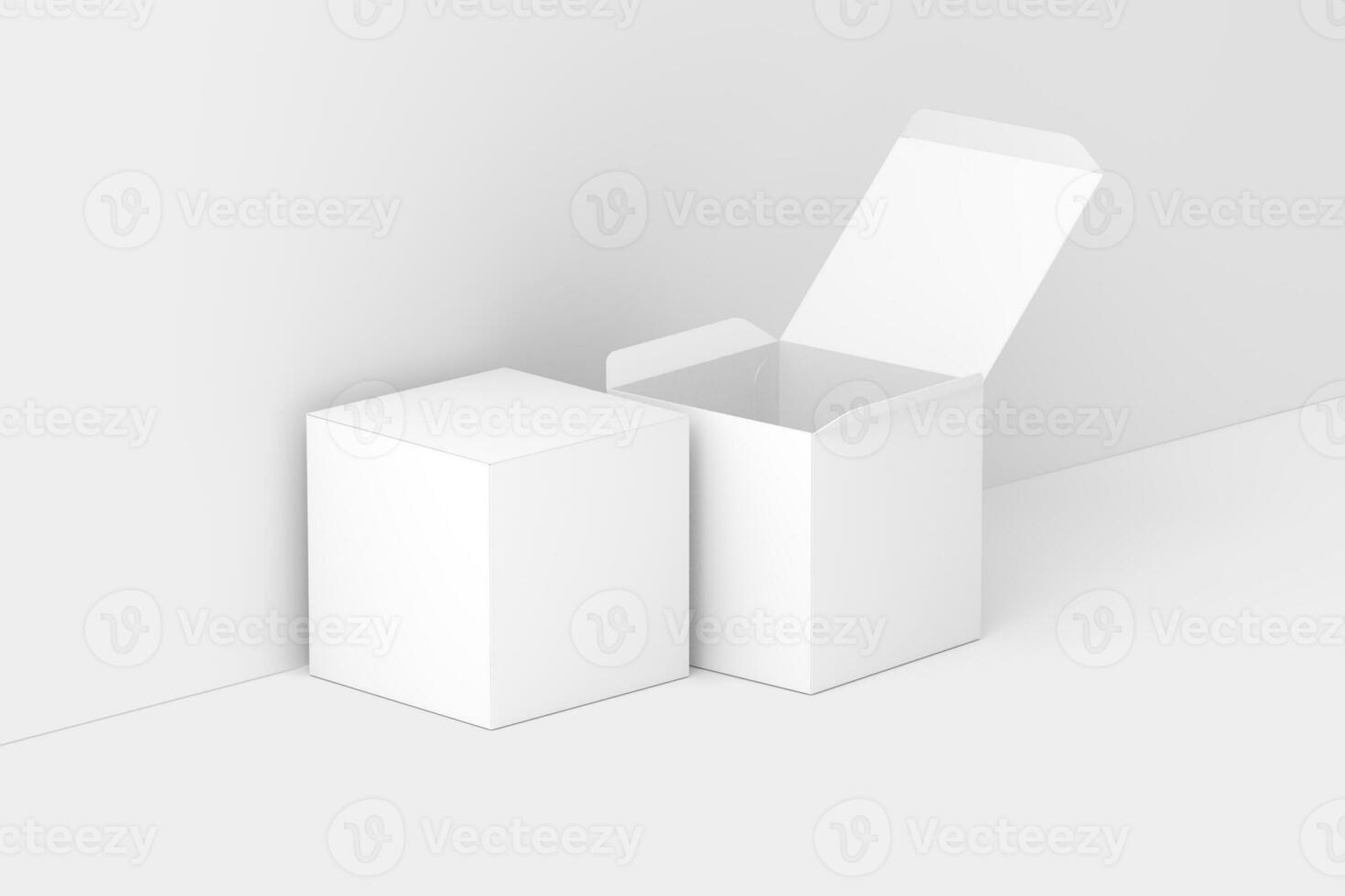 Square Box 3D Rendering White Blank Mockup photo