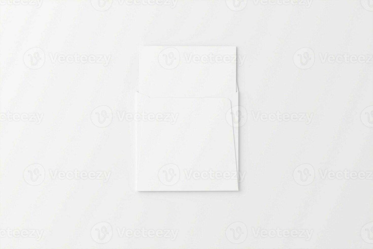 Square Folded Invitation Card With Envelope White Blank 3D Rendering Mockup photo