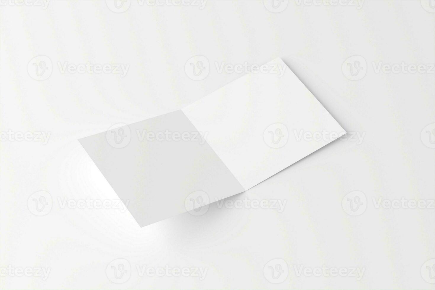 Square Folded Invitation Card With Envelope White Blank 3D Rendering Mockup photo