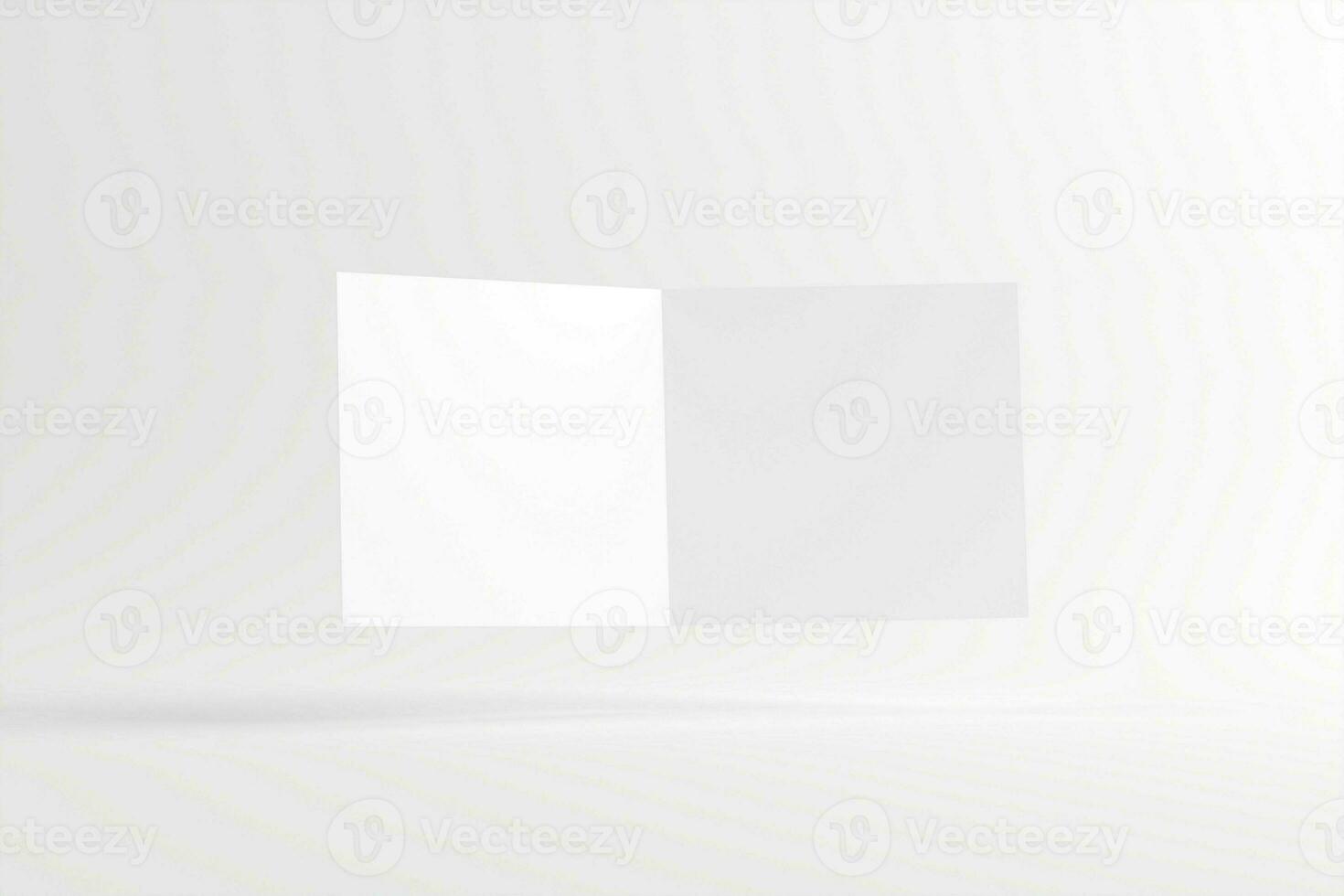 Square Folded Invitation Card With Envelope White Blank 3D Rendering Mockup photo
