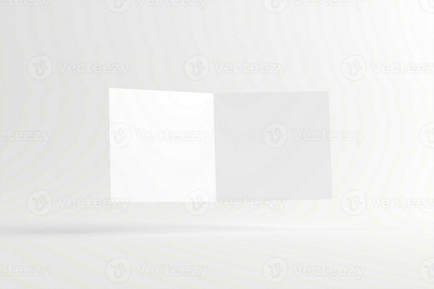 Square Folded Invitation Card With Envelope White Blank 3D Rendering Mockup photo