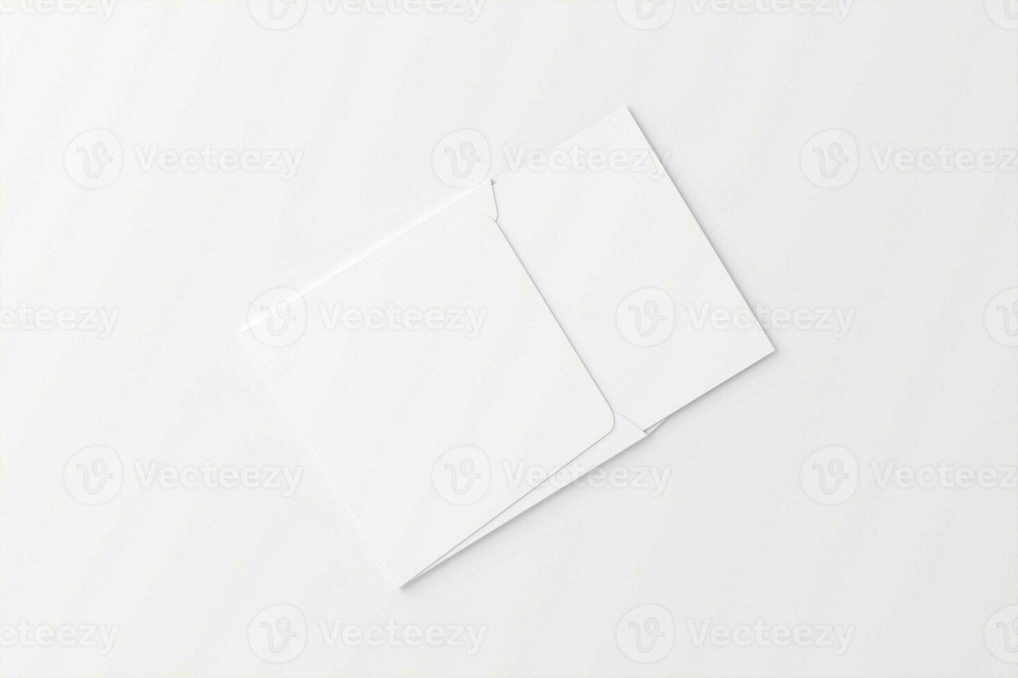 Square Folded Invitation Card With Envelope White Blank 3D Rendering Mockup photo