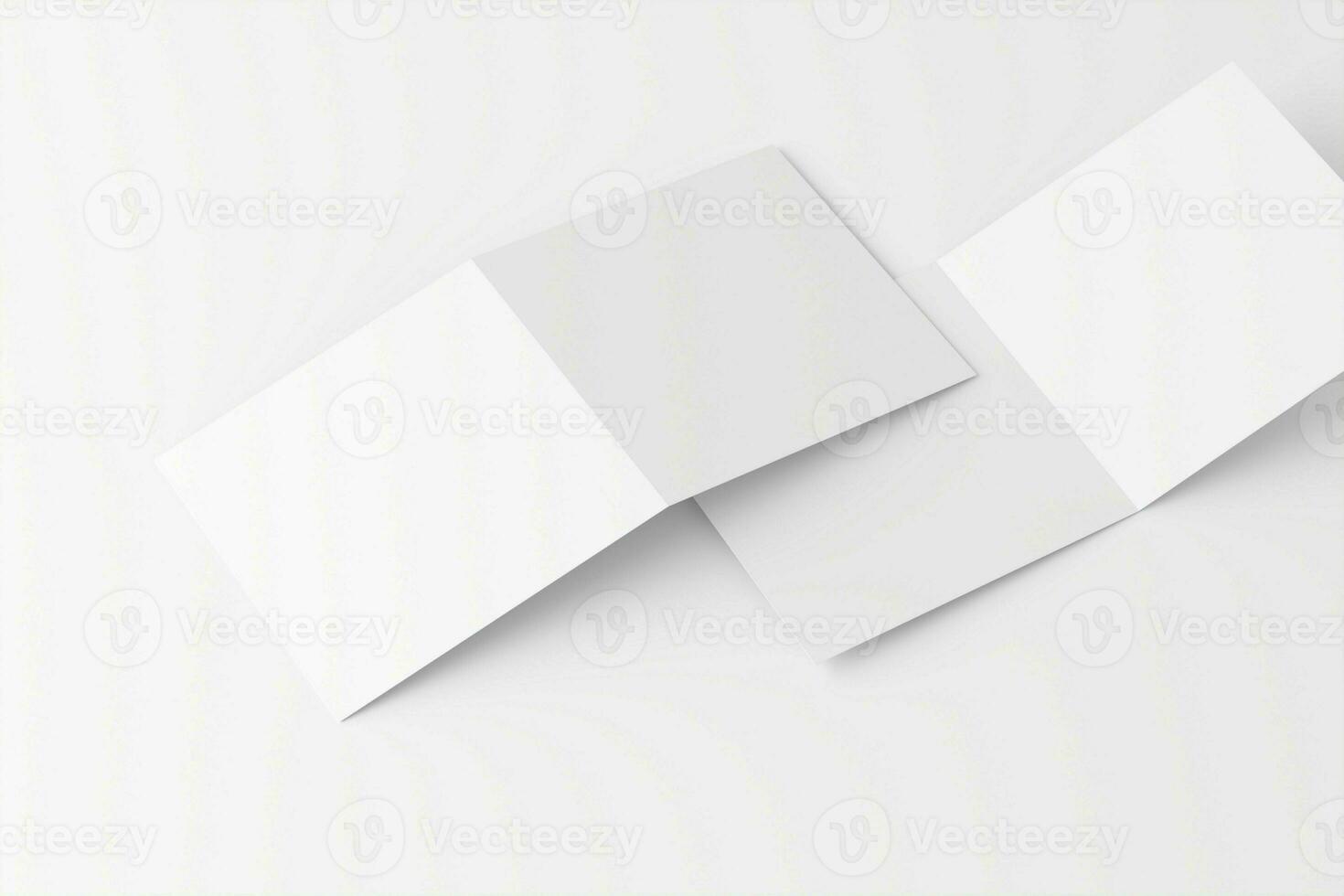 Square Folded Invitation Card With Envelope White Blank 3D Rendering Mockup photo