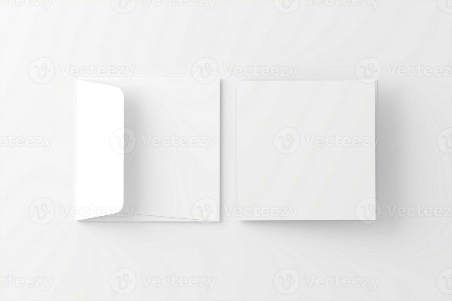 Square Folded Invitation Card With Envelope White Blank 3D Rendering Mockup photo