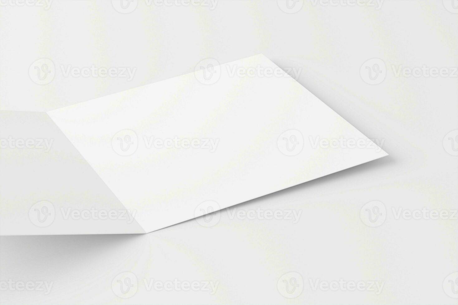 cuadrado doblada invitación tarjeta con sobre blanco blanco 3d representación Bosquejo foto