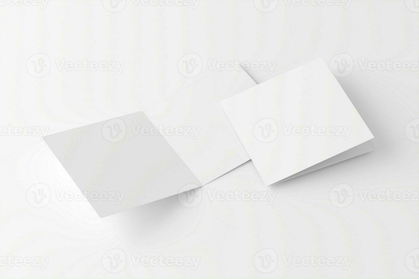 Square Folded Invitation Card With Envelope White Blank 3D Rendering Mockup photo