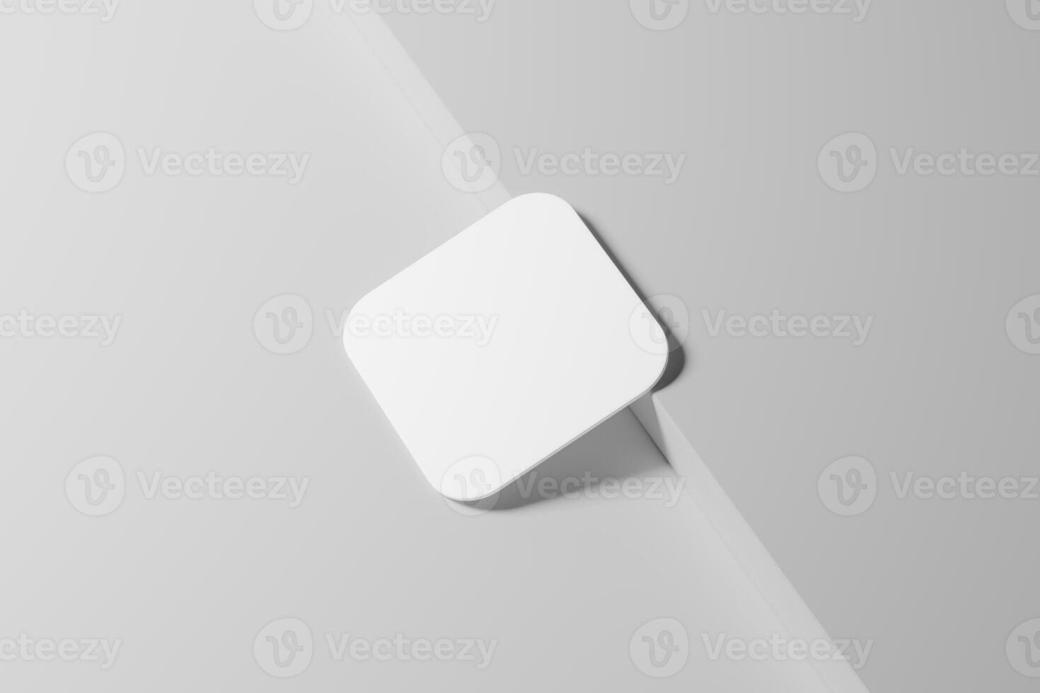 Square Round Corner Business Card White Blank 3D Rendering Mockup photo