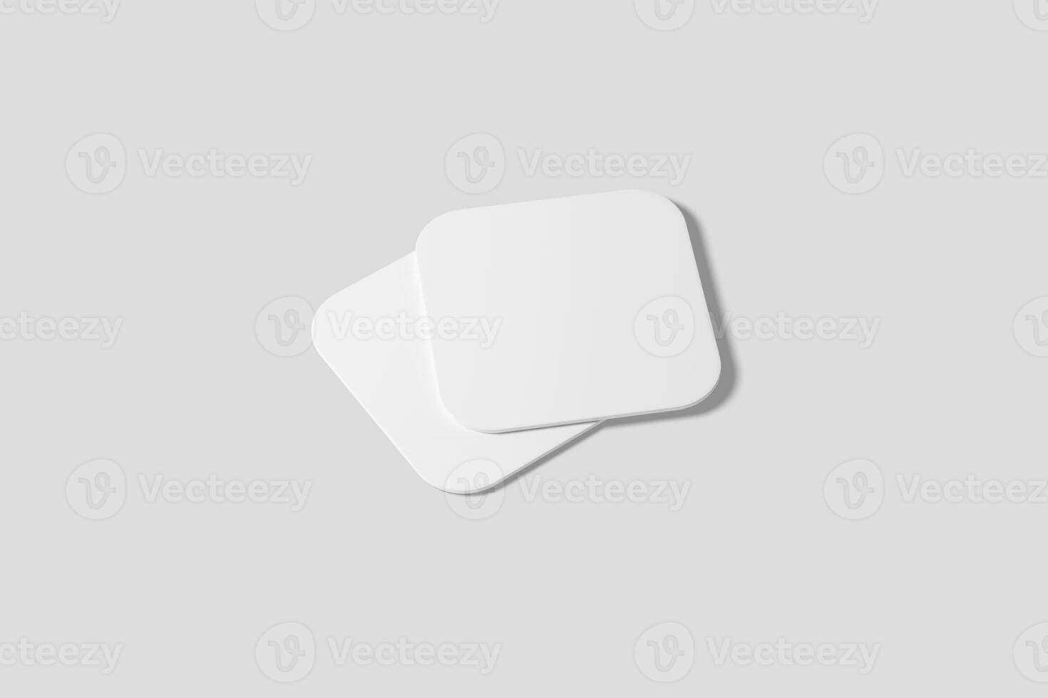 Square Round Corner Business Card White Blank 3D Rendering Mockup photo