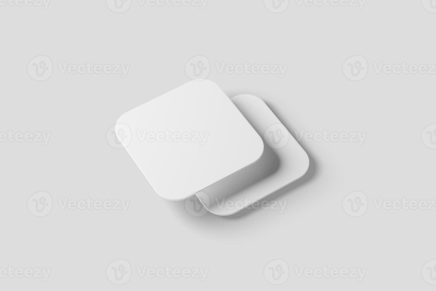 Square Round Corner Business Card White Blank 3D Rendering Mockup photo