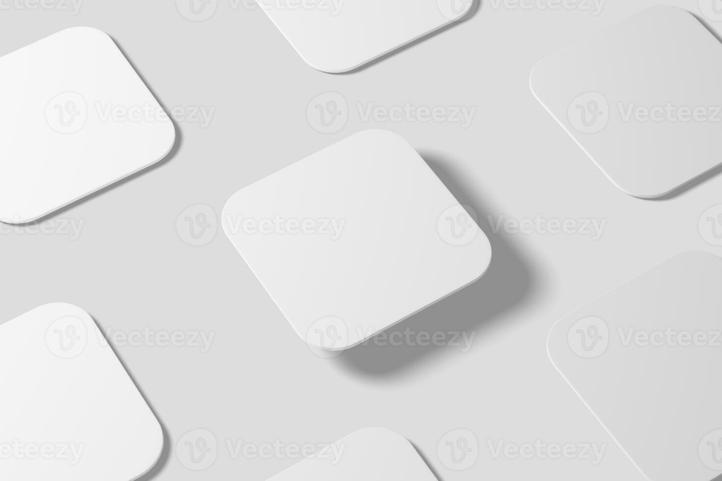 Square Round Corner Business Card White Blank 3D Rendering Mockup photo