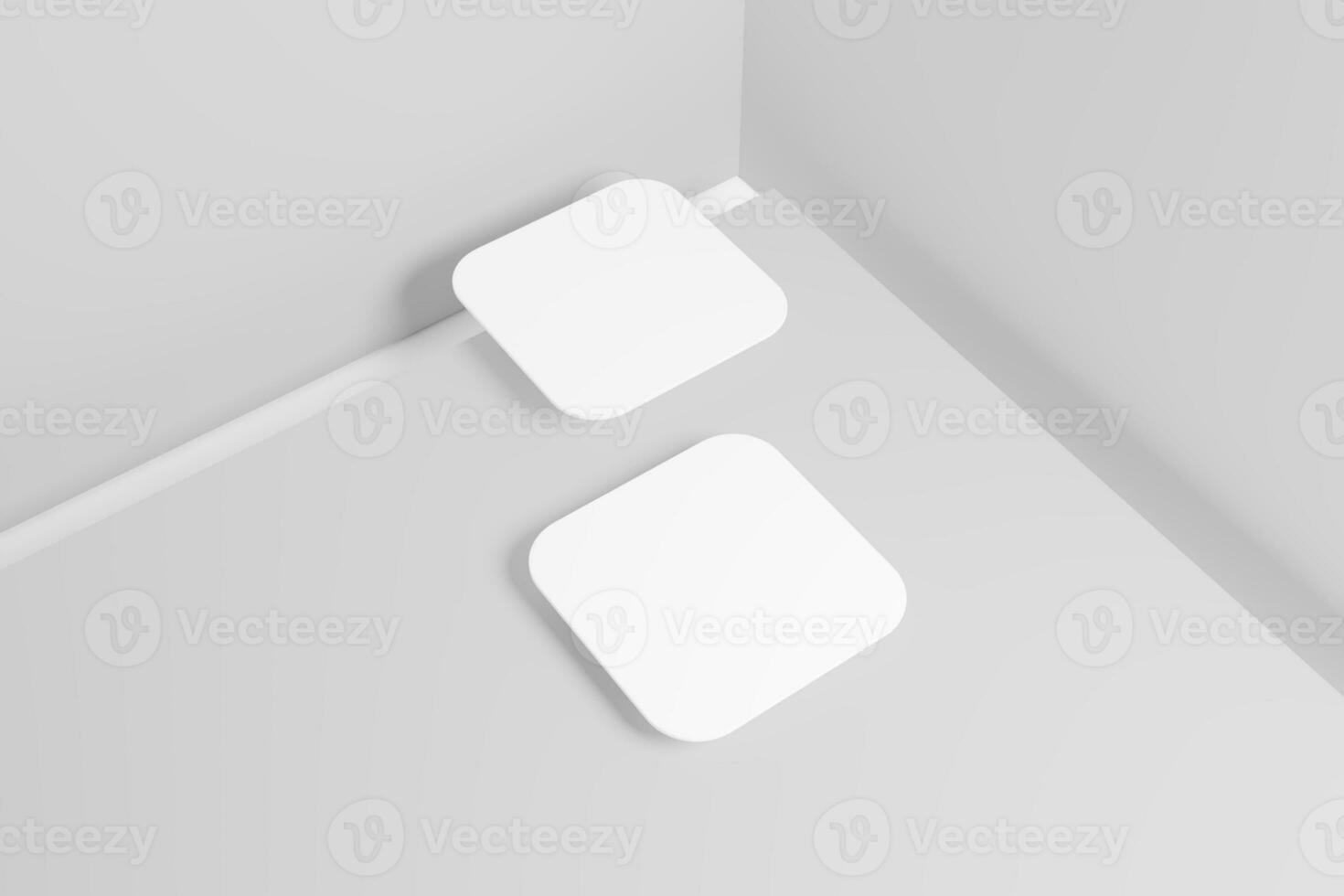 Square Round Corner Business Card White Blank 3D Rendering Mockup photo