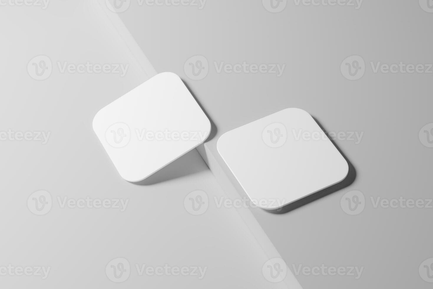 Square Round Corner Business Card White Blank 3D Rendering Mockup photo