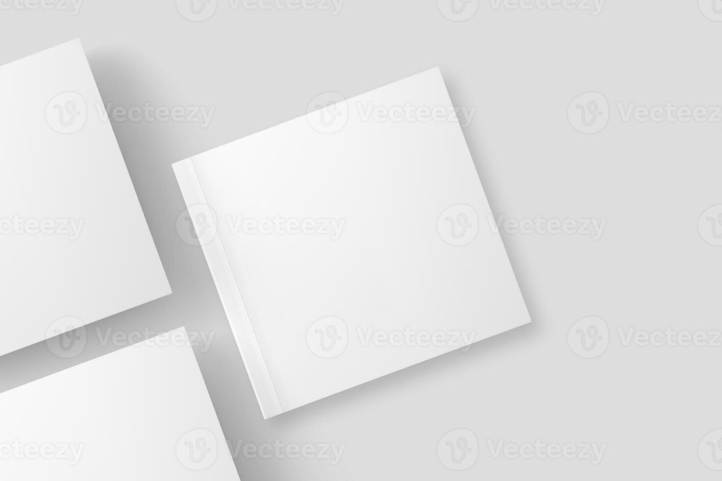 Square Softcover Book White Blank 3D Rendering Mockup photo