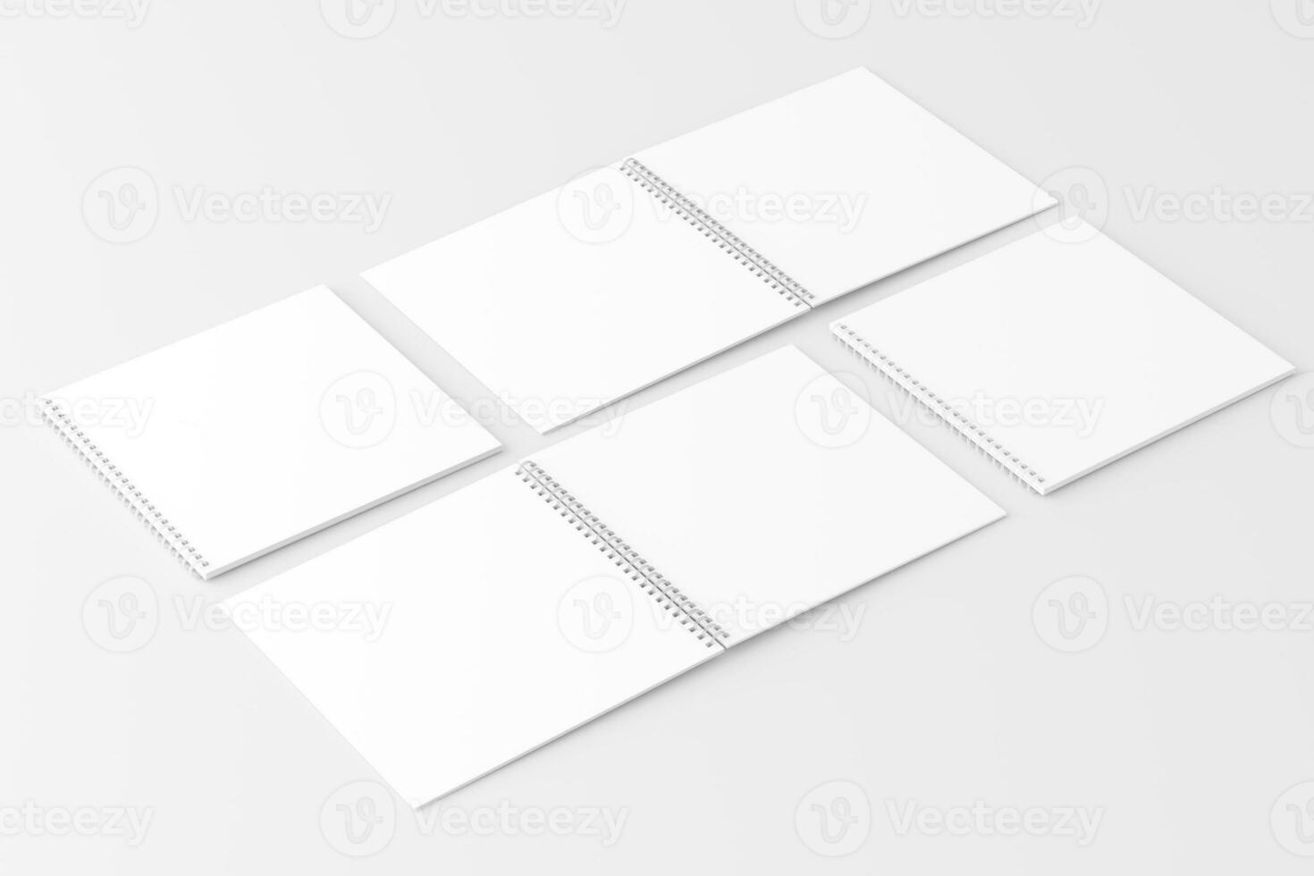 Square Spiral Notebook 3D Rendering White Blank Mockup photo