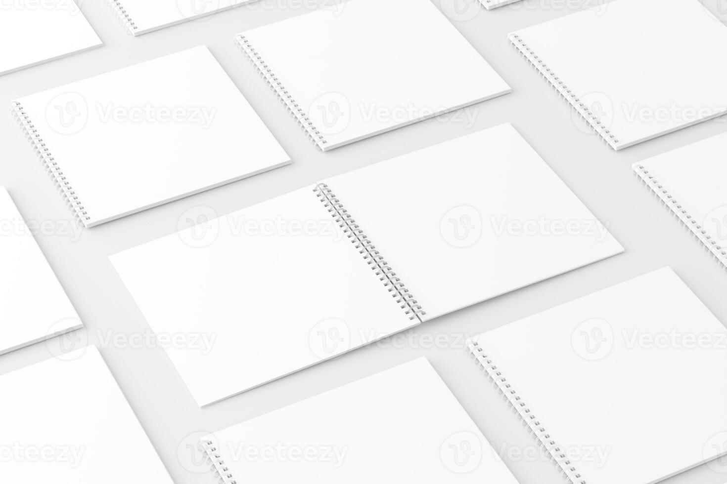 Square Spiral Notebook 3D Rendering White Blank Mockup photo