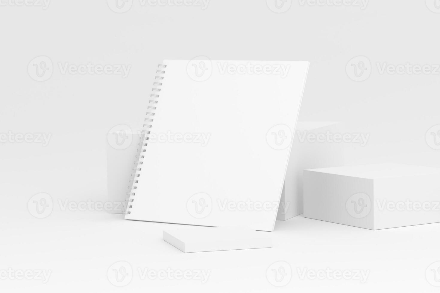 Square Spiral Notebook 3D Rendering White Blank Mockup photo