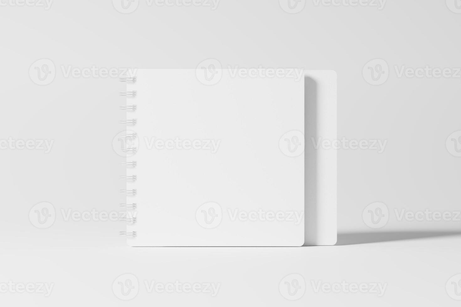 Square Spiral Notebook 3D Rendering White Blank Mockup photo