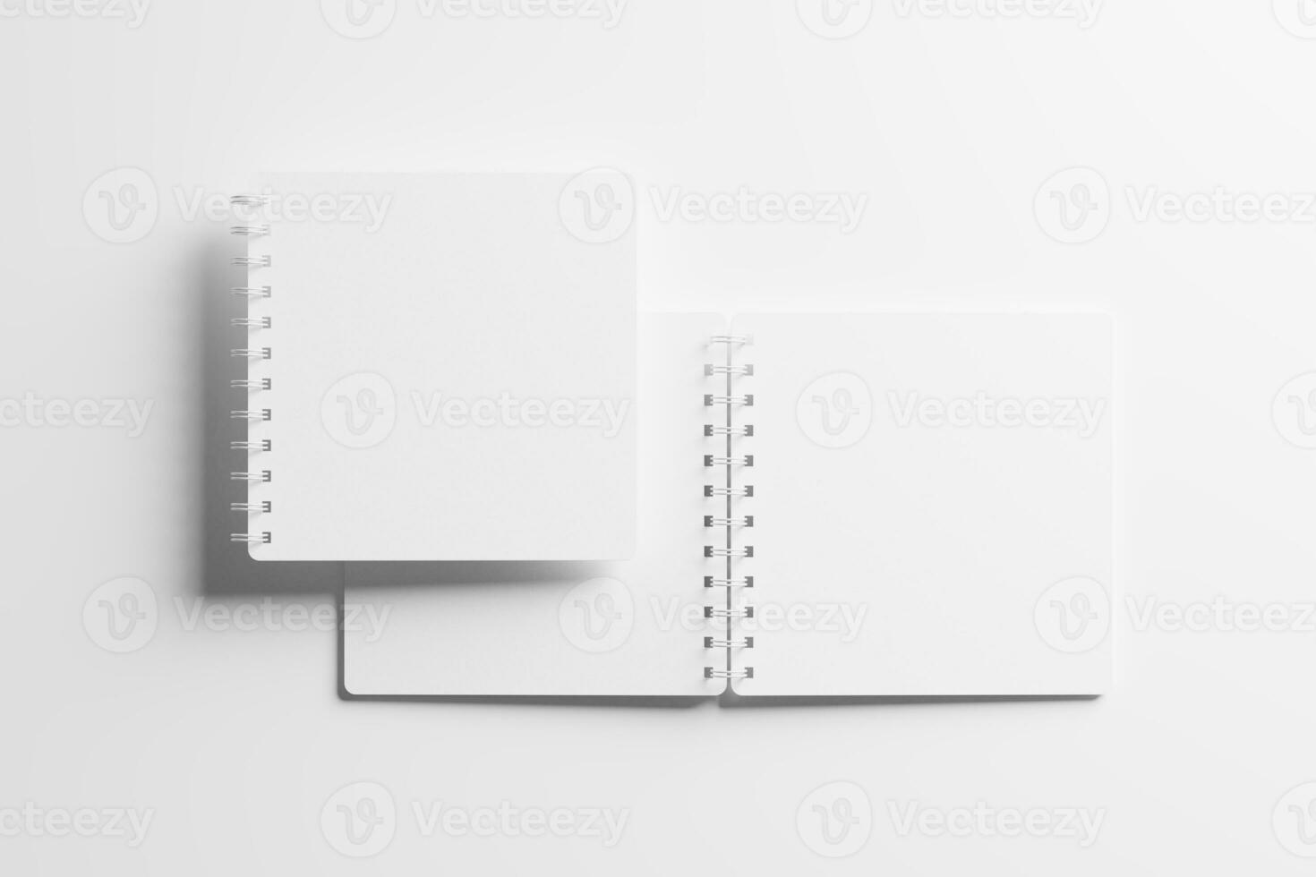 Square Spiral Notebook 3D Rendering White Blank Mockup photo