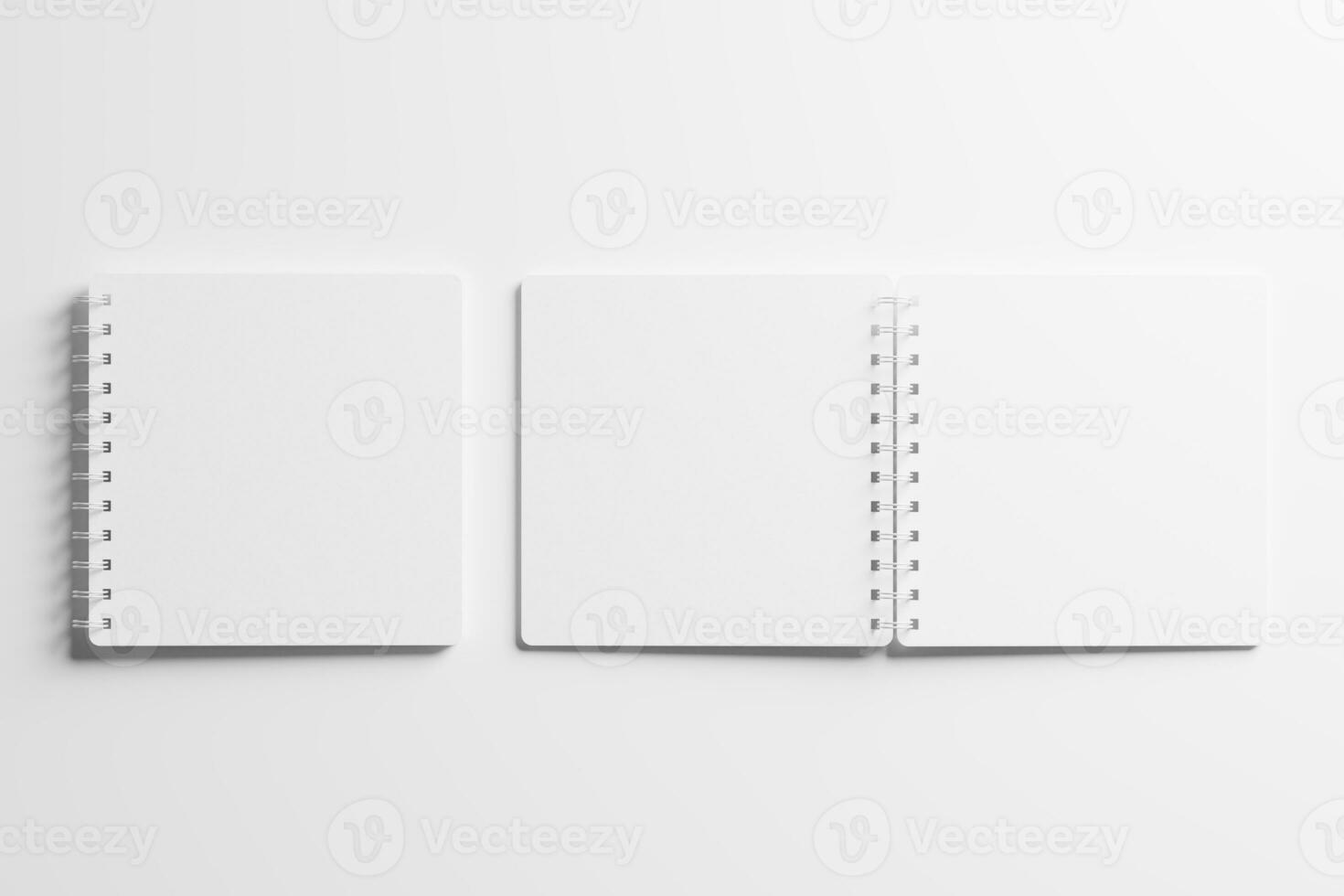 Square Spiral Notebook 3D Rendering White Blank Mockup photo